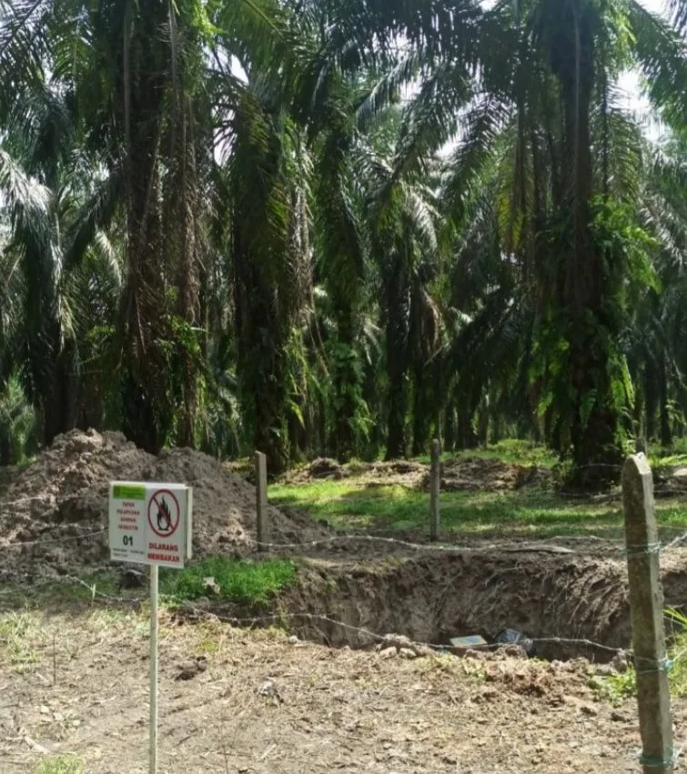 Disposal pit with a no-burning sign